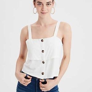 American Eagle Cropped Button Down White Tank